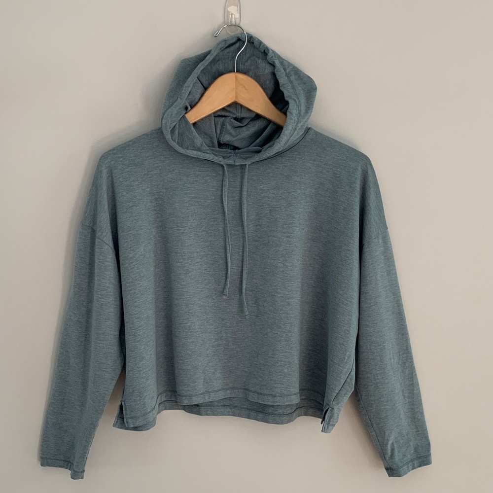 Girlfriend Collective Cropped Stretch Hoodie Size Large Heather Green